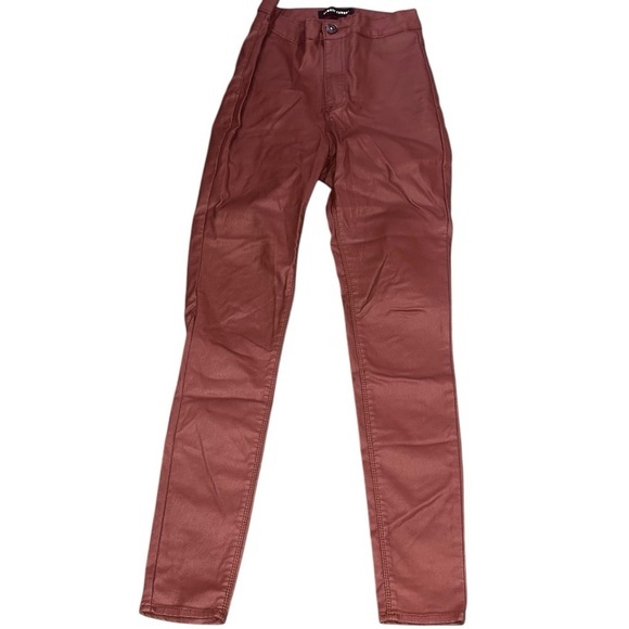 Almost Famous Pants - Almost Famous Brown Coated Faux Leather Skinny Pants Size 5‎